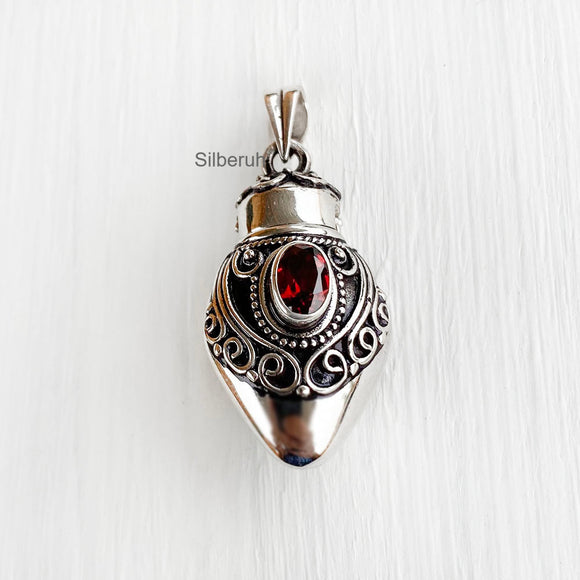 Perfume Bottle Garnet Silver Pendant