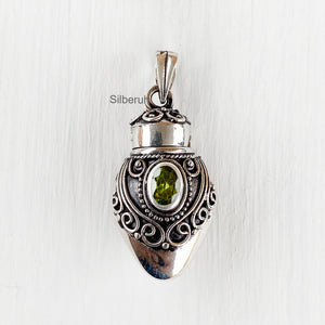 Perfume Bottle Peridot Silver Pendant