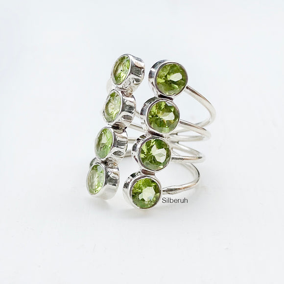 Peridot Facetted Adjustable Silver Ring