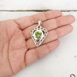 Peridot Facetted Heart Silver Pendant