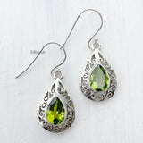 Peridot Facetted Jali Silver Earring