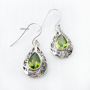 Peridot Facetted Jali Silver Earring