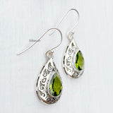 Peridot Facetted Jali Silver Earring