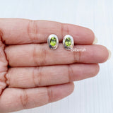 Peridot Facetted Oval Silver Stud