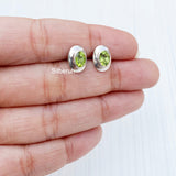 Peridot Facetted Oval Silver Stud