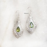 Peridot Facetted Silver Carved Earring