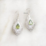 Peridot Facetted Silver Carved Earring