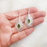 Peridot Facetted Silver Carved Earring