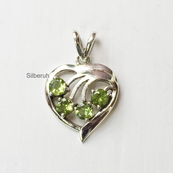 Peridot Heart Facetted Silver Pendant