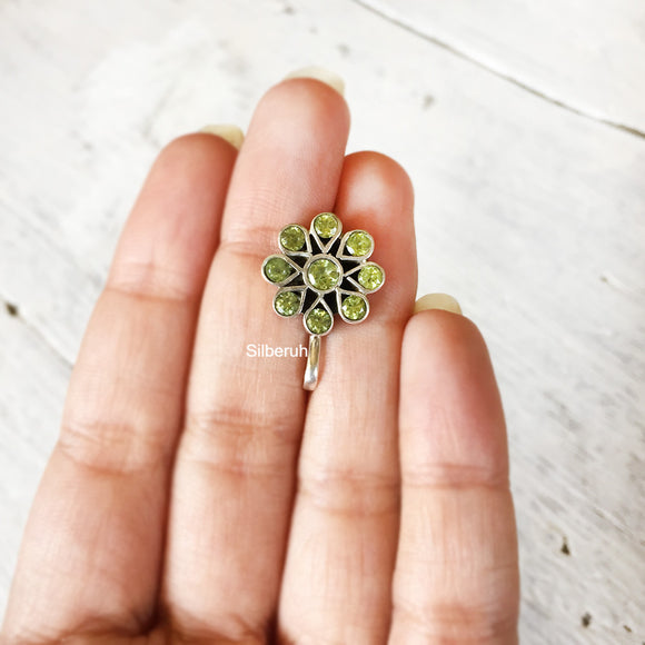 Peridot Phool Silver Nose Clip