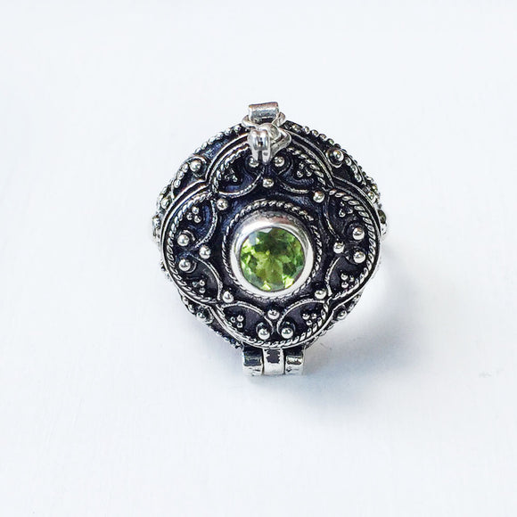 Peridot Round Poison Box Silver Ring