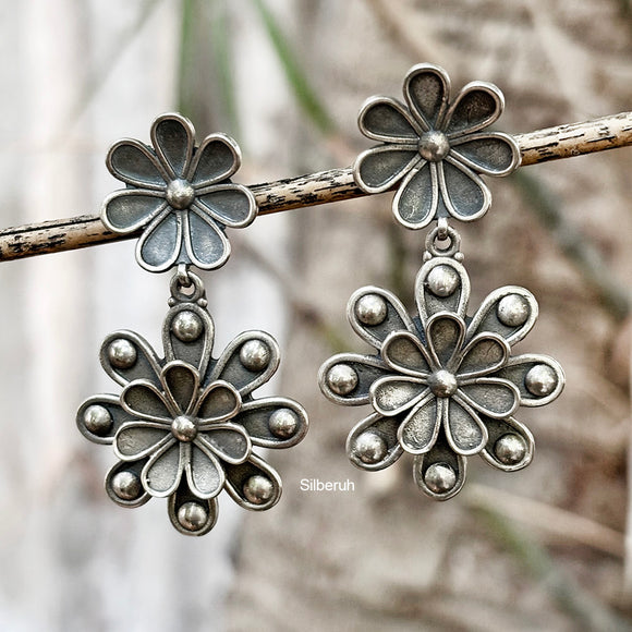 Phool Oxidised Silver Earring