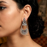 Handcrafted 925 tribal silver phool oxidised statement earrings