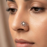 floral nose pin silver oxidised and polished India