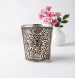 handcrafted oxidised silver kada floral motif