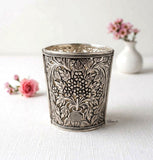 wide statement silver cuff kada floral design