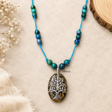 Pietersite & Azurite Silver Threaded Necklace