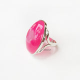 Pink Druzy Oval Silver Ring