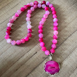 Pink Druzy 925 Sterling Silver Necklace