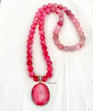 Pink Druzy Silver Necklace