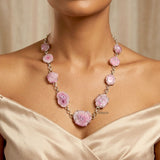 Elegant pink druzy gemstone necklace in 925 silver