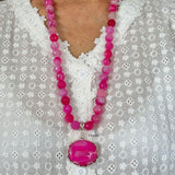 Sparkling Pink Druzy 925 Silver Necklace