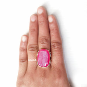 Pink Druzy Silver Ring