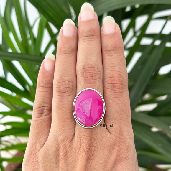 Pink Druzy Silver Ring