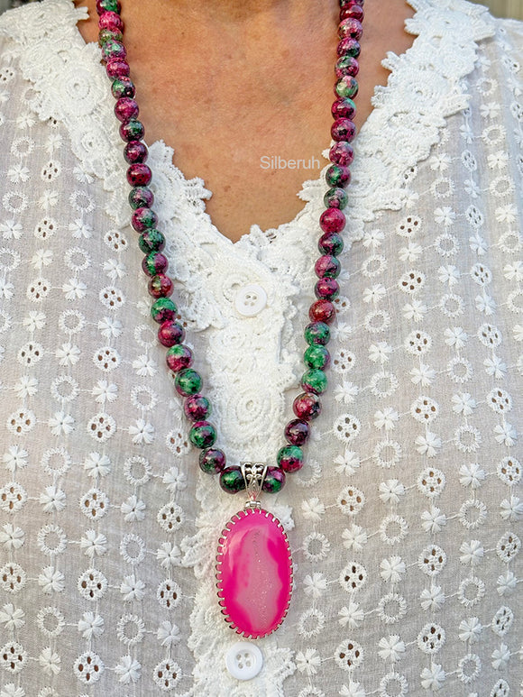 Pink Druzy & Ruby Zoisite Necklace