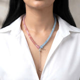 Pink & Blue Agate Silver Necklace
