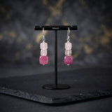 Pink & White Onyx Silver Earring