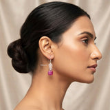 Pink & White Onyx Silver Earring