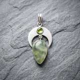 925 Silver Prehnite and Peridot Chand Pendant handcrafted in sterling silver