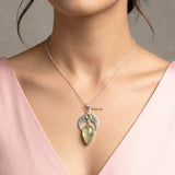 Natural Prehnite and Peridot crescent moon pendant in 925 sterling silver
