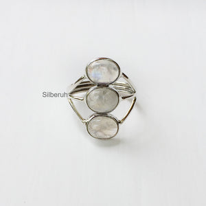 Rainbow Moonstone Boho Silver Ring