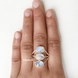 Rainbow Moonstone Boho Silver Ring