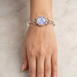 adjustable moonstone silver bangle celtic knot design