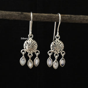 Rainbow Moonstone Chandelier Silver Earring