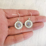 Rainbow Moonstone Disc Silver Earring
