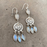 Rainbow Moonstone Dreamcatcher Silver Earring