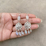 Rainbow Moonstone Dreamcatcher Silver Earring