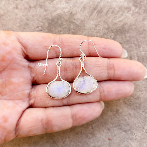 Rainbow Moonstone Drop Silver Earring