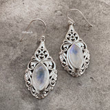 Rainbow Moonstone Facetted Jali Silver Earring