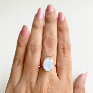Rainbow Moonstone Facetted Silver Ring