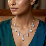 Handcrafted 925 sterling silver Rainbow Moonstone filigree drop necklace