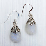 Rainbow Moonstone Filigree Silver Earring