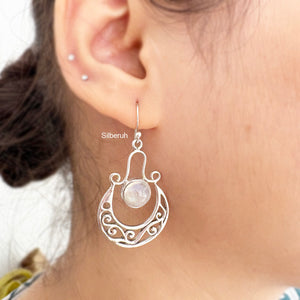Rainbow Moonstone Gypsy Silver Earring
