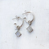 Rainbow Moonstone Hoop Silver Earring