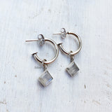 Rainbow Moonstone Hoop Silver Earring