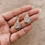 Rainbow Moonstone Jali Silver Earring